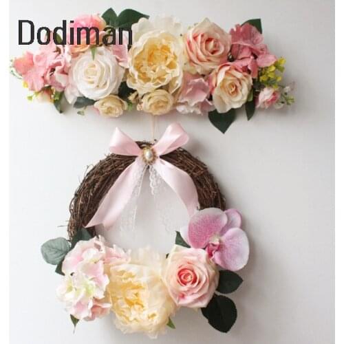 Artificial Wreath Threshold Flower Simulation Silk French Peony rose Floral Garland Wedding Party Decor Home Office Door