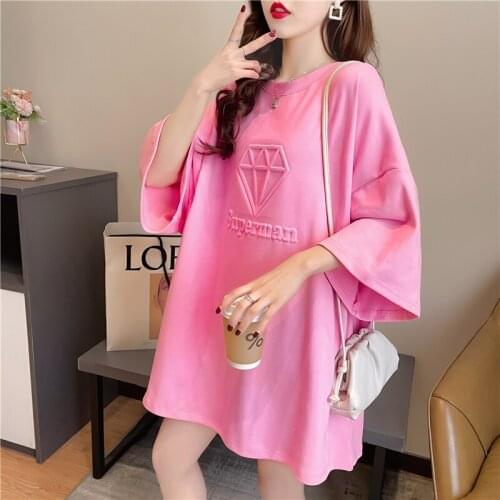 K1131# Maternity Clothes Summer Short Sleeves O Neck T Shirt Easy Matching Loose Stylish Tops Pregnant Women Pregnancy Clothes