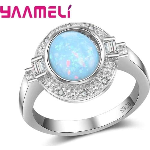 100% Brand New Sky Blue Fire Opal Stone Rings 925 Sterling Silver Wedding/Engagement Party Jewelry Gift Rings For Women