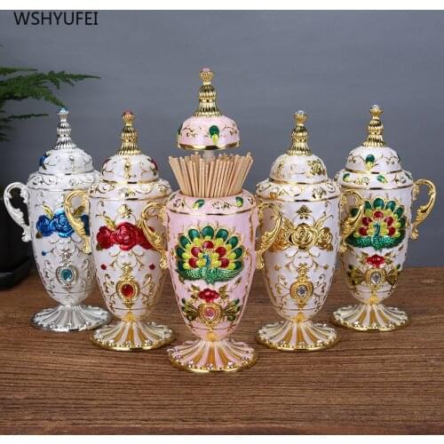 European style toothpick box living room fashion coffee table automatic hand-press toothpick holder fashion retro ornaments