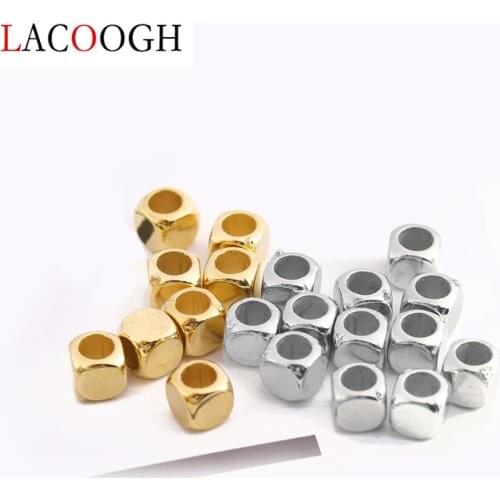 200Pcs/Lot 4mm 5mm CCB(not metal ) Square Large Hole Beads Gold Silver Color Spacer Beads For DIY Jewelry Making Accessories