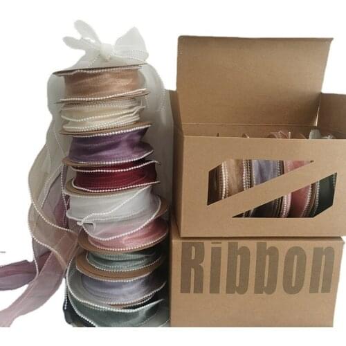 50mm Wave Silk OrganzaYarn pearl edge ribbon Bow material for hair ornament gift wrapping decoration lace ribbons