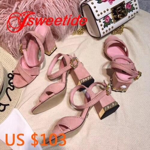 Hot sale summer womens Brand sandals Rhinestone with heels shoes woman Open Toe female thick Rivets high heel womens