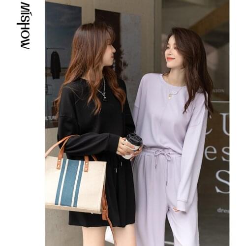 MISHOW 2021 Autumn 2 PCS Set Women Clothing Sets Solid Long Sleeve Sweatshirt + Casual Pants Sport Wear Fashion Suit MXA35T0112