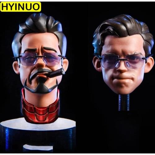 Head Model 1/6 scale Tony Star and Cartoon ver. Head Sculpt Carving With glasses Accessories Model for 12'' Action Figure Body