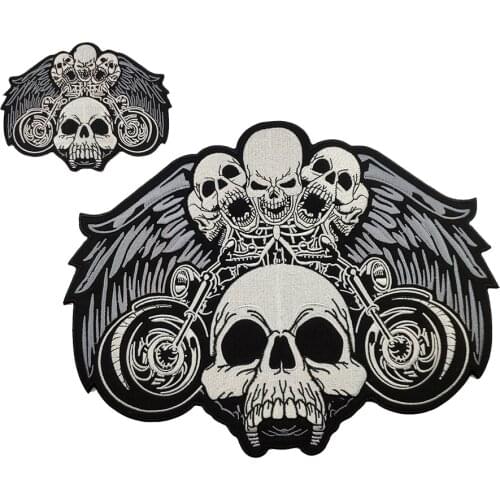Iron-On Patch Wings Skull Vest Back Patch Embroidery Stickers For Clothes Cool Jacket Biker Motorcycle Mini Patches For Clothing