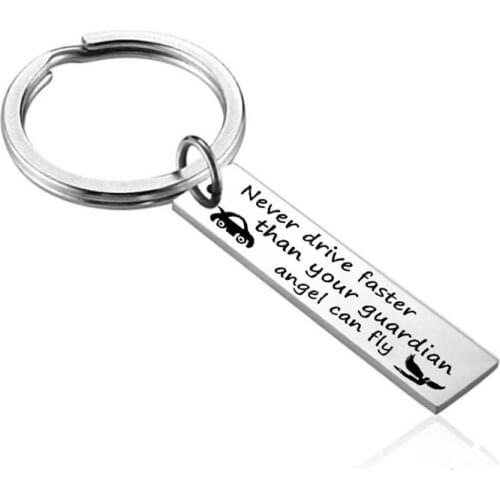 Never Drive Faster Than Your Guardian Angel Can Fly Hand Stamped Keychain, Guardian Angel Key Chains, New Driver Sweet 16 Gifts