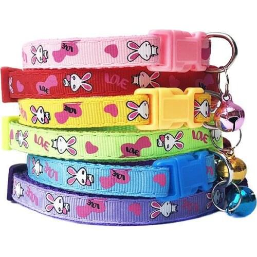 New Cute Cartoon Pet Collars Puppy Adjustable Polyester Necklace Lovely With Bells Print Cat Dog Necklace Collar Supply
