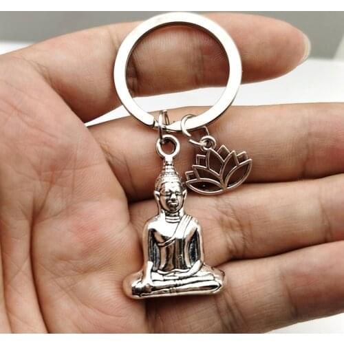 2020 NEW Buddha Keychain,Lotus Flower Keyringsilver color Spiritualist Key Ring,Gift For Friend MEN WOMEN fashion llaveros