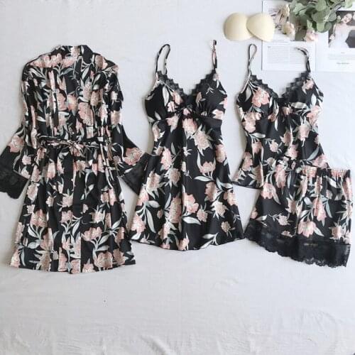 4PCS Pajamas Suit Women Satin Sleepwear Kimono Robe Gown Intimate Lingerie Casual Bride Bridesmaid Wedding Gift Sexy Nightgown