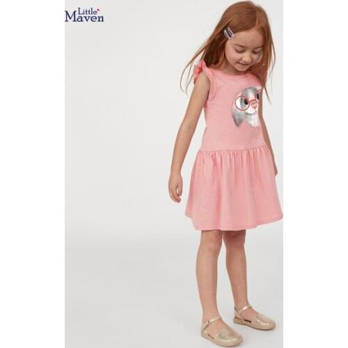 Frocks for Girls 2021 Summer Baby Girl Children Clothes Toddler glass dog Print Vestiods Casual Dress for Kids 2-7 Years S1038