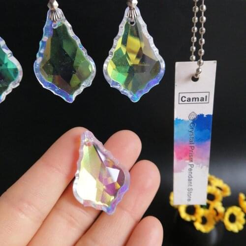 Camal 5pcs 38mm AB Color SunCatcher Crystal Faceted Maple Leaf Chandelier Pendant Prism Hanging Ornament Fengshui Lamp Parts