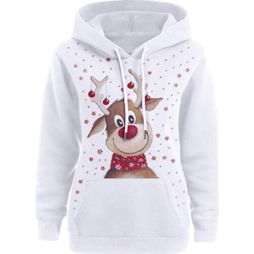 S-5XL Oversize Autumn Winter warm clothings Christmas 2020 Women Hoodie Cartoon Deer Head Print Couples Sweatshirt Pullover Top