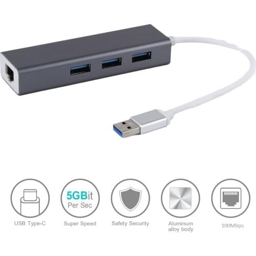 RUISUI USB 3.0 to RJ45 10/100Mbps Ethernet Network LAN Adapter With 3 Ports USB HUB for Windows Mac PC Computer Laptop Desktop