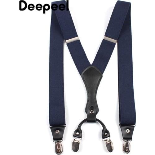 Deepeel 3.5*120cm Wide Men Suspender Genuine Leather 4 Clip Buckles Elastic Stretch Male Fashion Work Braces for Pants Jeans