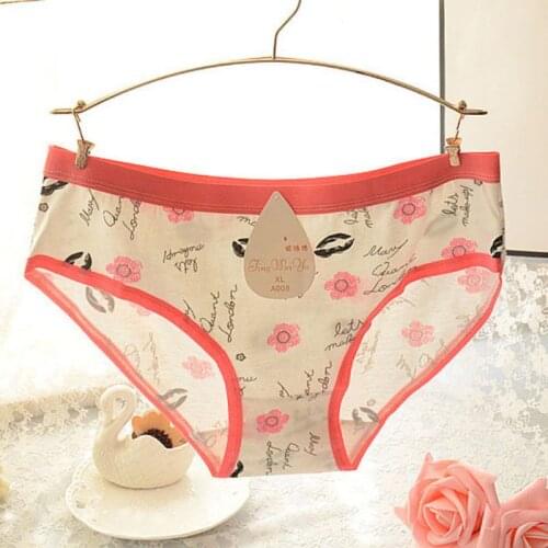 Sweet Women Candy Color Cotton Underwear Soft Printed Panties Pink Large Code Womens Panties Briefs Plus Size 3XL