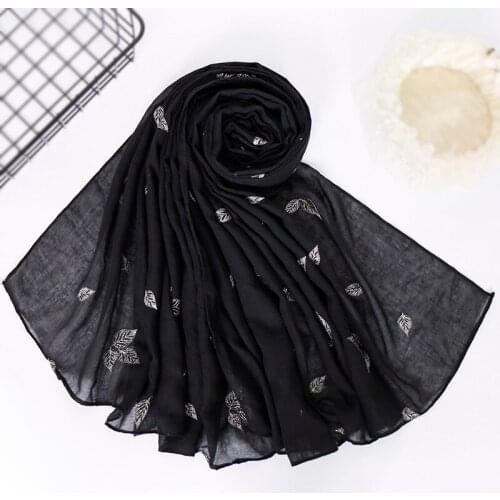 Womens Embroidered Scarf Cotton Hijab Glitter Flower Shawl Wraps Muslim Hijab Scarves Islamic Headband Ladies Maxi Soft Muffler