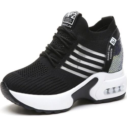 Heel increased 8cm Chunky Sneakers Women 2020 New Breathable Mesh Vulcanized Shoes Woman High Heels Platform Sneakers