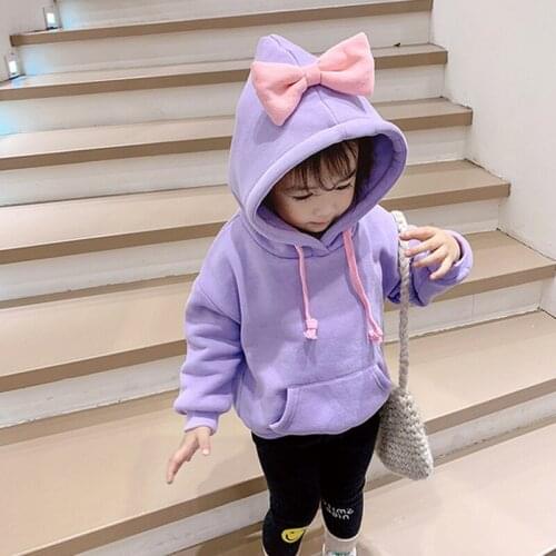 4colors Baby Girl Boy Winter Hoodies Coats Thickening Warm Cute Bow Sweaters Girls Kids Tops Children Clothing