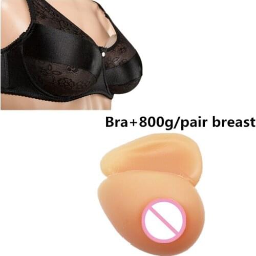 1 Pair 800g+a Bra Crossdresser Silicone Breast Fake Boobs Mastectomy Breast Prosthesis Breast Form Crossdress Transvestite