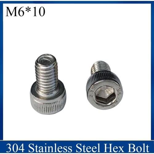 1pc 304 Stainless Steel DIN912 Hexagon Hex Socket Head Cap Allen Bolt Screw L=10mm M6*10