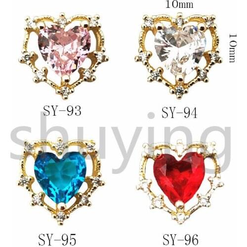 1pcs/bag Korea Nail Art Accessories Luxury Glitter Zircon Nail Parts Bride Alloy Heart Charm Jewelry DIY Nail Deco Supplies