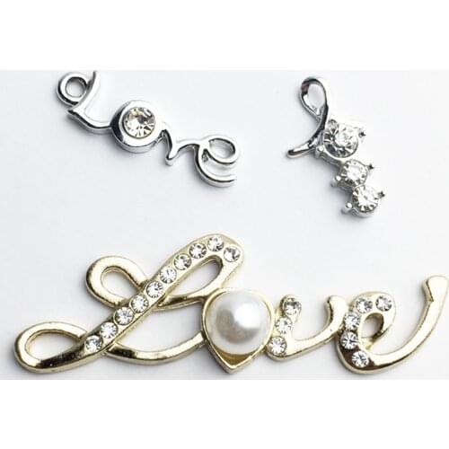 10pcs Alloy Letter "LOVE" Charms Gold Silver Rhinestone Pendant Fit Necklaces Earring DIY Jewelry Accessories Girls Gift YZ574