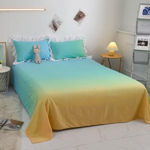 3pcs Set Fashion Bed Sheet Set with 2pcs Lace Pillowcase Candy Gradient Color Bedsheet Single Queen Size Soft Sanding Flat Sheet