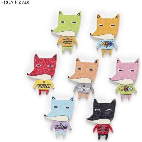 30pcs Fox Cartoon Wood Buttons Sewing Scrapbooking Handwork Clothing Gift Home Decor Card Making DIY 30x20mm