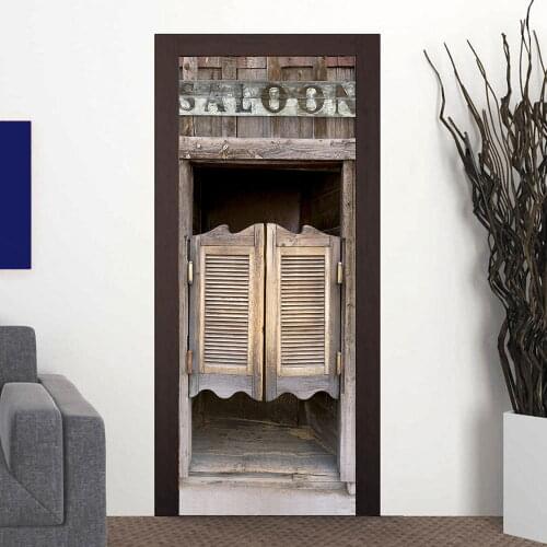 2pcs/set 3D Door Stickers Art Murals Decal Wardrobe Barn Bookshelf Door Wall Adhesive Home Bedroom Living Room Decor 38.5X200cm