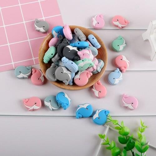 Kovict 50/100Pcs Whale Shape Silicone Beads Baby Molar Teether Bead DIY Pacifier Chain Jewelry Accessories