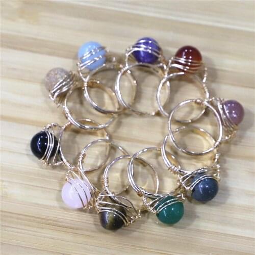 6pcs Rotatable Natural Stone Rings for Women Couple Crystal Rings Adjustable Handmake Gifts for Birthday Party Wholesale