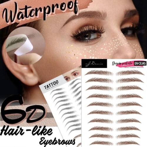 6D Eyebrow Tattoo Sticker Waterproof Long Lasting Eyebrows Makeup Water-based Black Brown False Eyebrows Stickers Cosmetics
