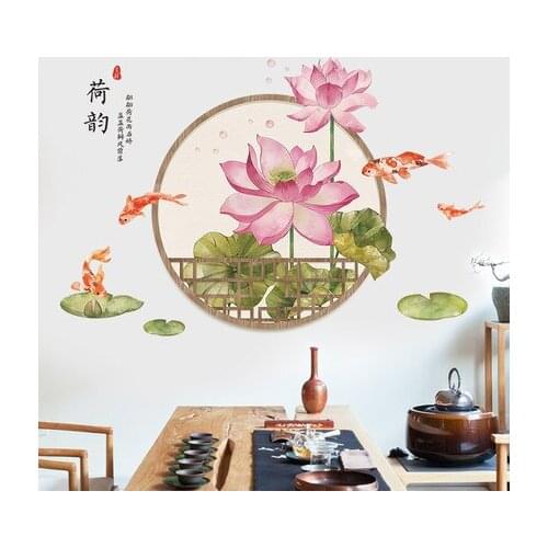 75*108CM Chinese Style Lotus Wall Sticker Flower Paintings for Living Room Bedroom Wall Decals Picture Poster and Print