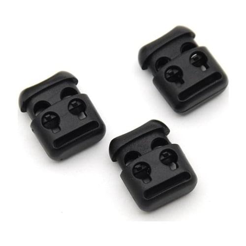 80pcs/lot HLD/K-076 black plastic cord lock toggles plastic 2-hole spring stoppers for 4mm bungee shock cord free shipping