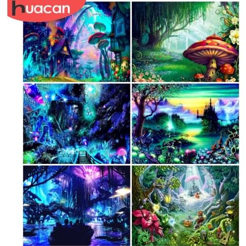 HUACAN Diamond Painting Landscape Full Drill 5D Diamond Embroidery Fantasy Forest Mosaic Home Art Wall Stickers