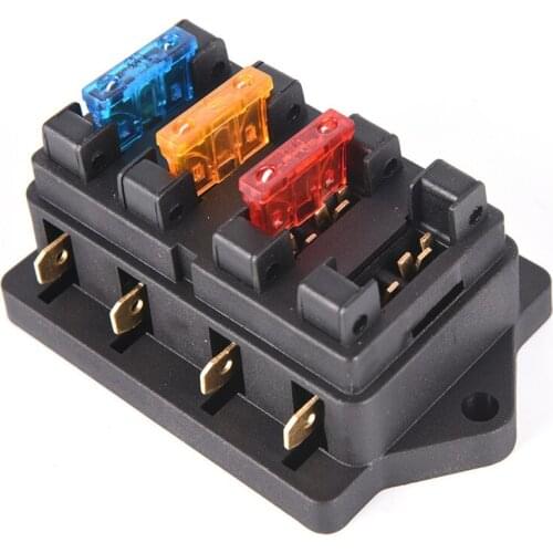 Car 4 Way Circuit Standard ATO Blade Fuse Box Block Holder 12V/24V+4 Way Fuse