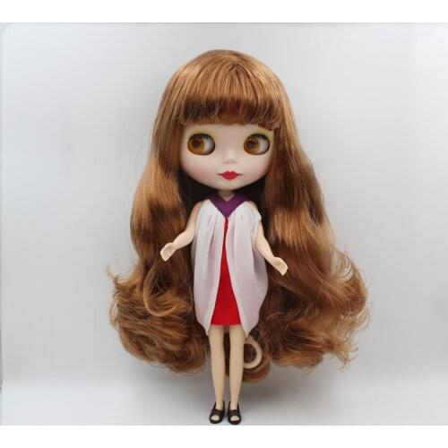 Blygirl,Blyth doll,Light brown wavy bangs, frosted surface, normal body, 7 joints, 1/6 dolls, 30cm, can be replaced