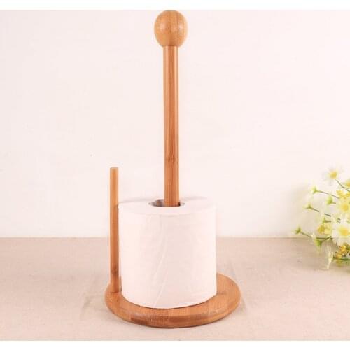 Bamboo Wood Tissue Holder Vertical Roll Pole Paper Towel Holder fof Kitchen/Toilet Freestanding Kitchen Home Tool Free Shipping