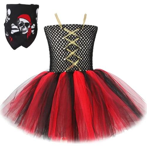 Baby Girls Pirate Tutu Dress for Kids Carnival Halloween Costume Princess Girl Cosplay Dresses with Skull Kerchief Child Outfits