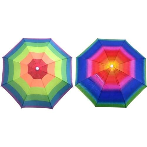 Umbrella Hat Elastic Headwear Rainbow Fishing Umbrella Stylish Sun-Rain Cap Rainbow Head Umbrella Travel Supplies Outdoor Tool