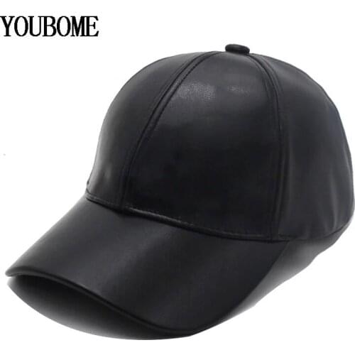 Solid Black PU Winter Men Baseball Cap Women Hats For Men Leather Bone Casquette Gorras Autumn Baseball Hat Male Snapback Caps