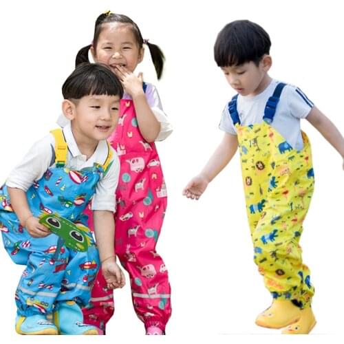 Waterproof Baby Boys Overalls Cartoon Sports Rain Toddler Girls Jumpsuits Beach Children Pants PU Outdoor Kids Winter Clothes