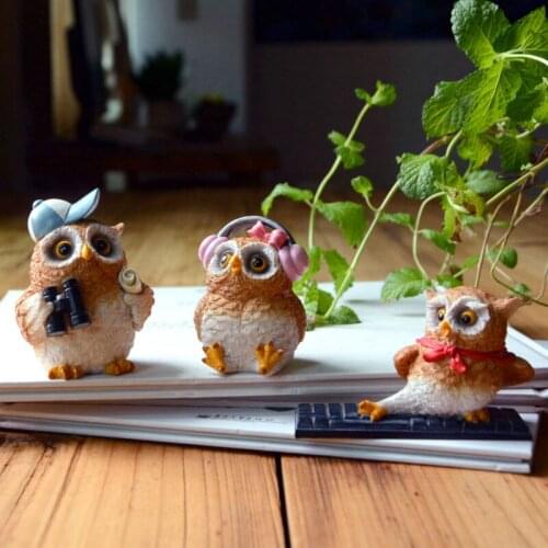 Creative American Owl Figurine Retro Cartoon Cute Animal Statue Home Decoration Desktop Sculpture Hand Gift Terrace Garden Decor