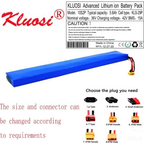 KLUOSI 36V 5.8Ah 6Ah 10S2P 450W 42V 18650 Lithium Battery Pack Built-in 15A BMS for M365 Pro Electric Scooter Extended Batteries