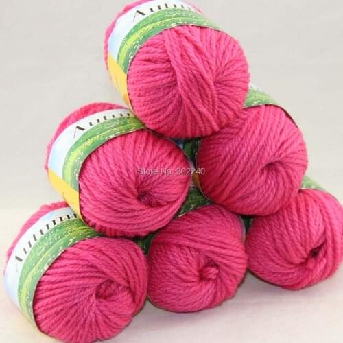LOT of 6 BallsX50g Chunky Hand-woven Coarse Knitting Yarn Raspberry 203