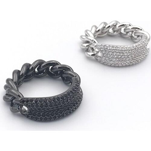 Fashion Thick Chain Steam Punk Ring Brand Designer Micro Pave Zircon White Cool Rings Fashion Women Jewelry Zk40