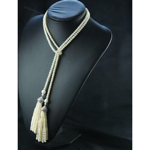 Fashion Natural Pearl Necklace 2 Layers Double-Strands Necklace 120cm Long Genuine Pearl Tassel Super Luxury Women Gift Jewelery