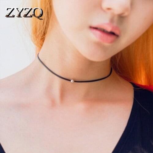 ZYZQ Trendy Chokers Necklace Short Stylish With Tiny Simulated Pearl Black Choker Fashion Sexy Gift Accessories For Women