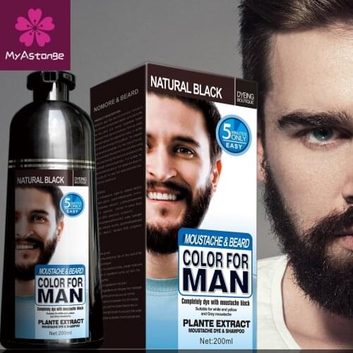Mokeru 200ml Natural Long Lasting Permanent Black Beard Dye Shampoo For Men Beard Dying Removal White Gray Beard Hair
